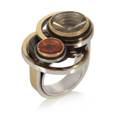 Smoky Topaz and Fire Opal Ring