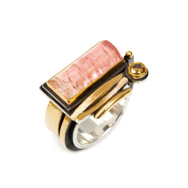 Ring with Pink Tourmaline and Brown Diamond