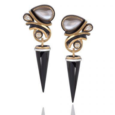 Moonstone, Diamond & Onyx Earrings