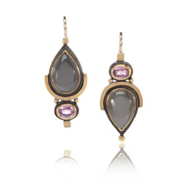 Grey Moonstone and Pink Sapphire Earrings
