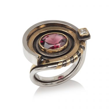 Red Tourmaline and Diamond Ring