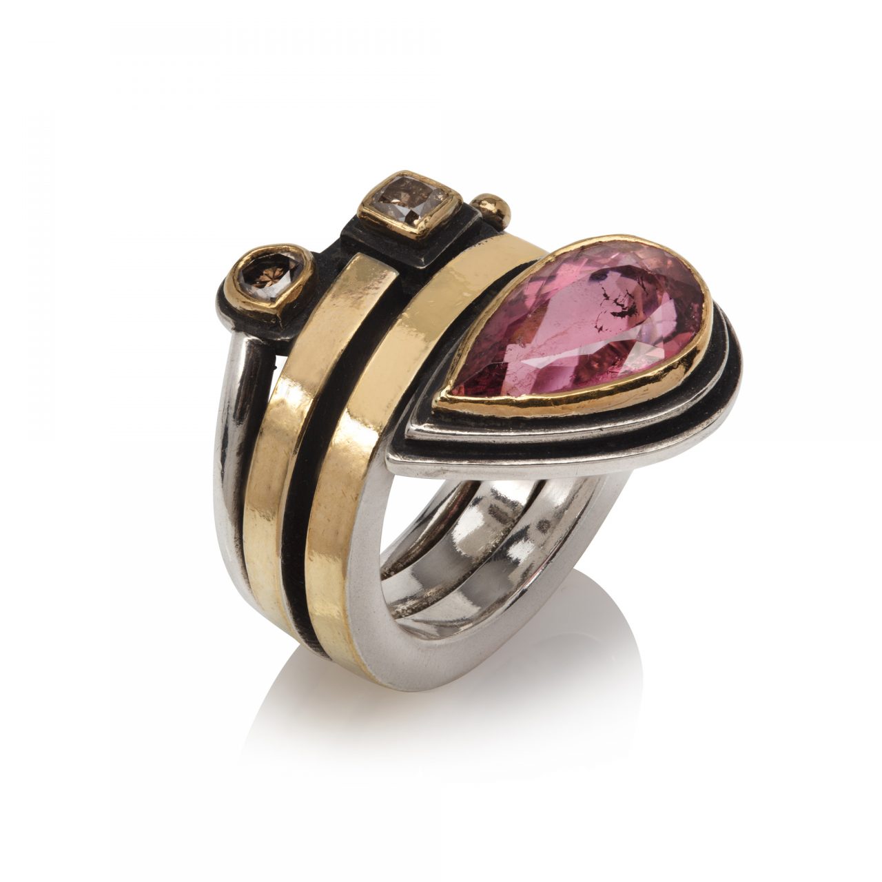 Ring with Pink Tourmaline and Brown Diamonds