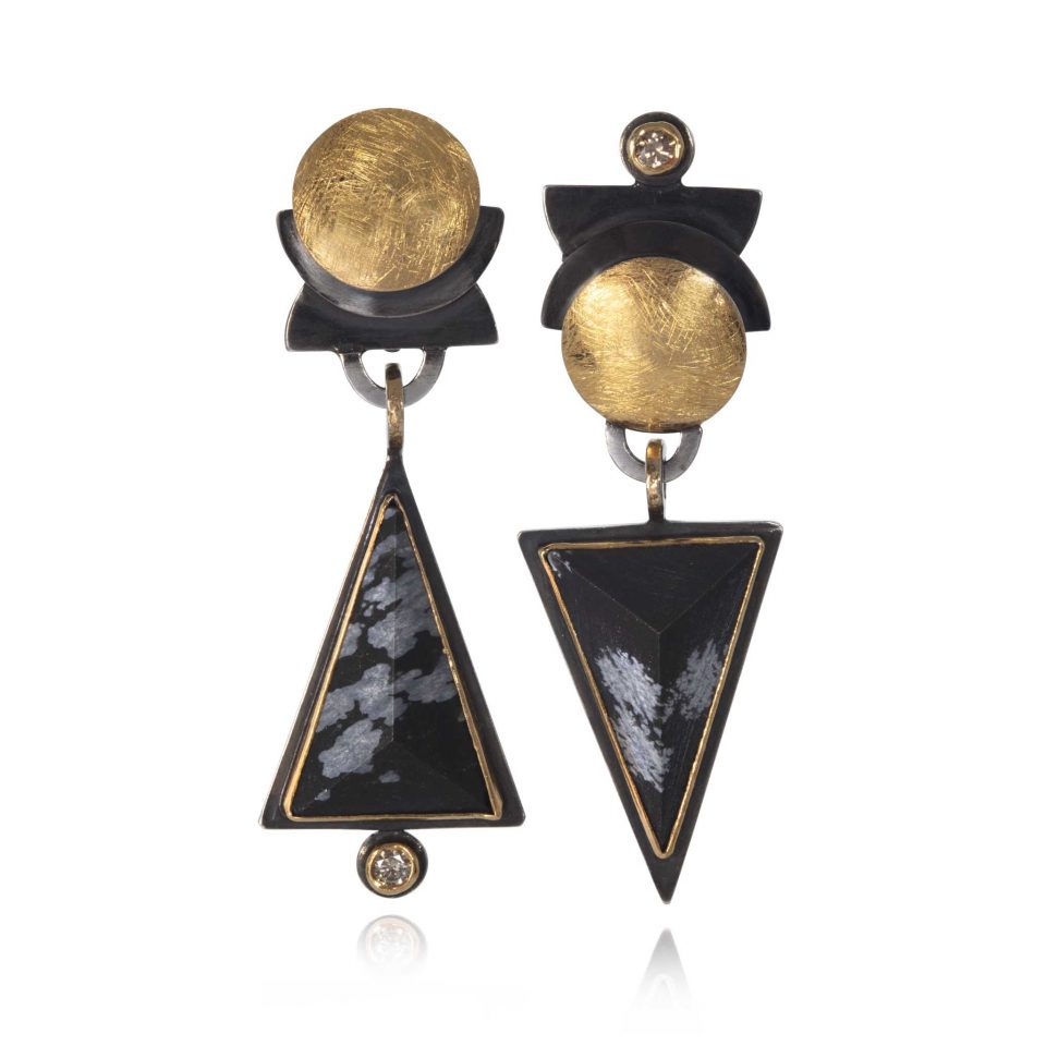 Snowflake Obsidian and Diamond Earrings