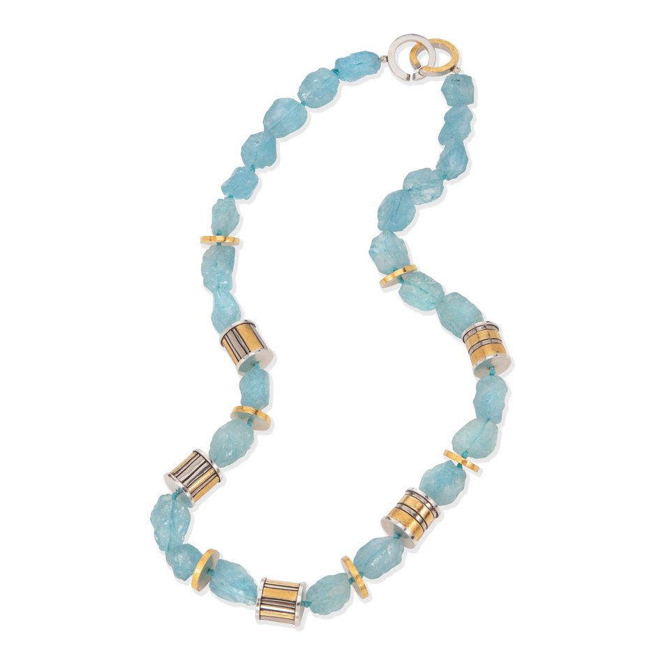 Aquamarine Necklace With 24ct Gold and Silver Beads